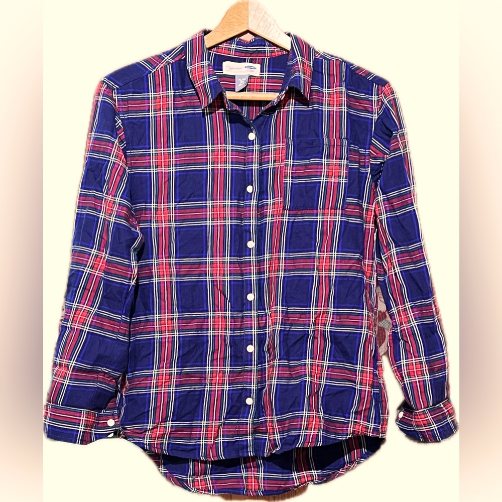 Old Navy Girls size XL 14 Boyfriend style plaid lightweight flannel shirt NWT